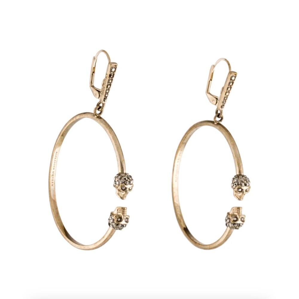 Alexander McQueen Twin Skull Crystal Hoop Earrings